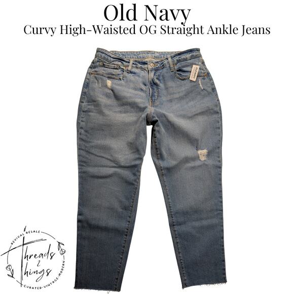 Old Navy Jeans Women 18 light wash Curvy High-Waist OG Straight Ankle Jeans NWT - Picture 1 of 11